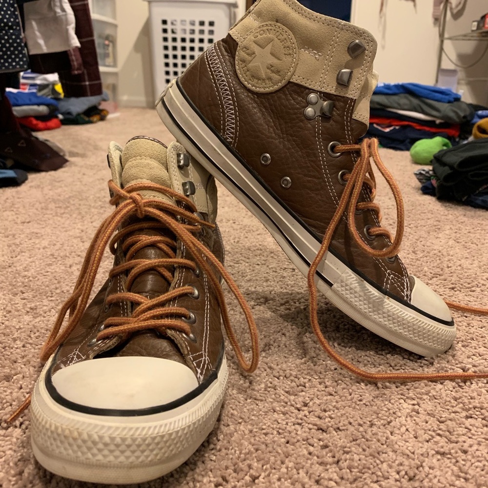 Brown Leather Converse High-tops